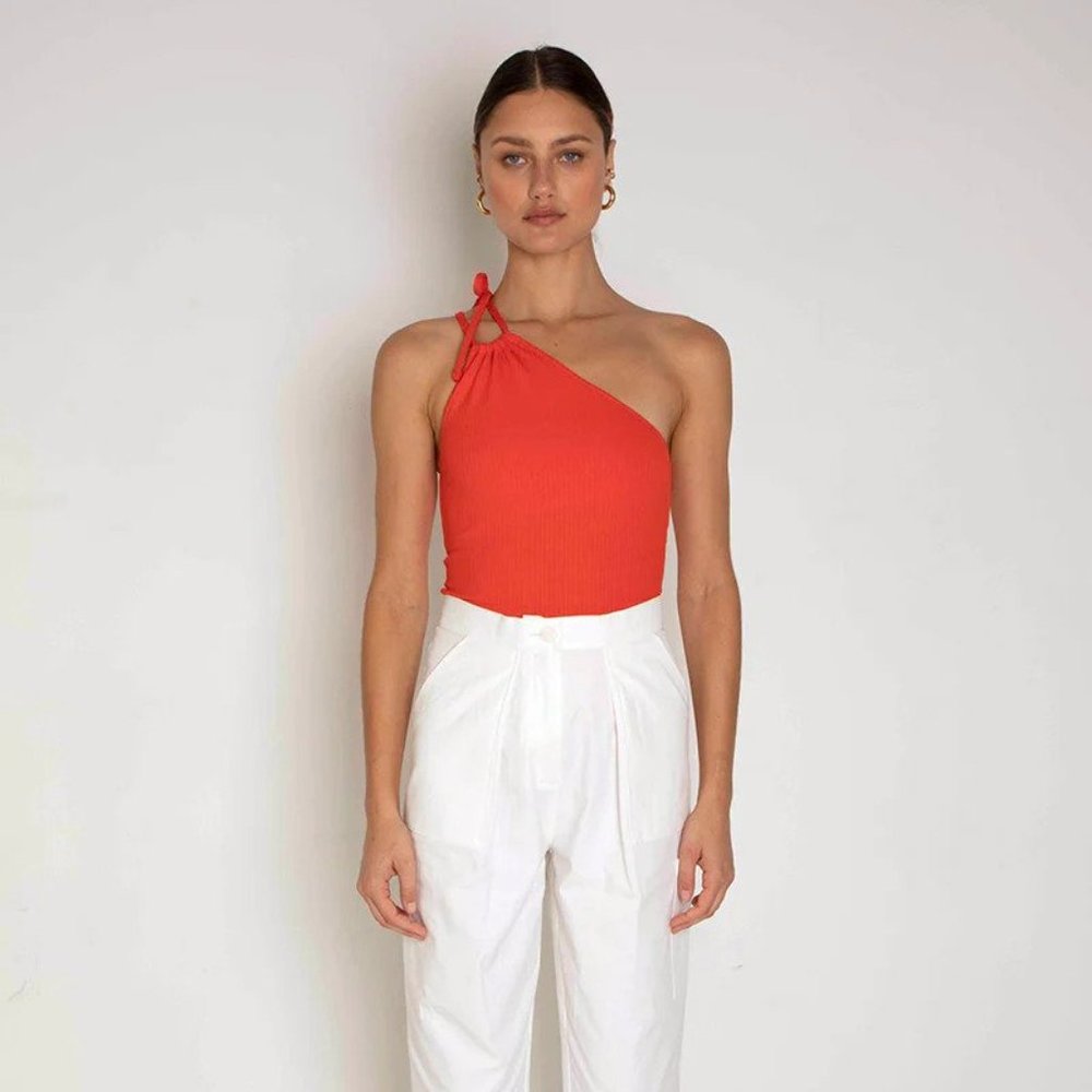 THE RANGE ALLOY Rib Tied One Shoulder Tank, Small